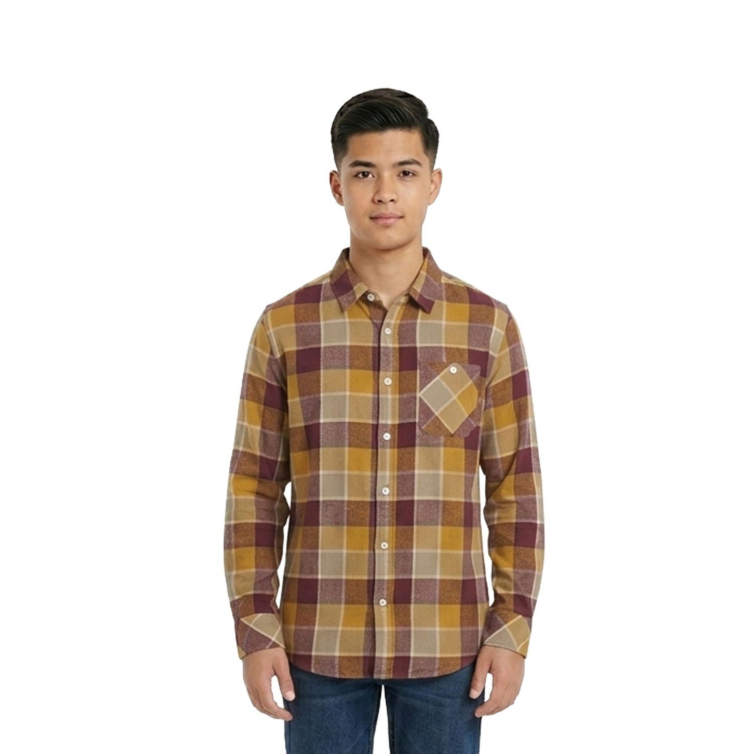 O'Neill Youth’s Orange Plaid Long Sleeve Flannel Shirt