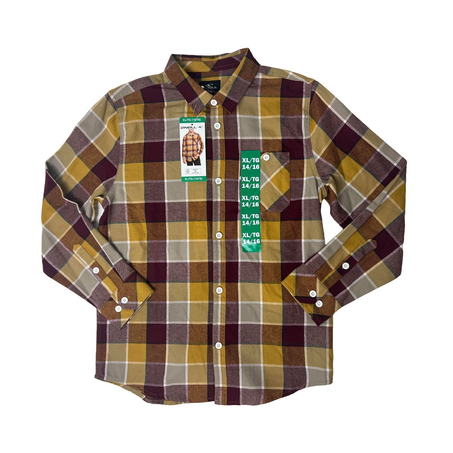 O'Neill Youth’s Orange Plaid Long Sleeve Flannel Shirt - Image 2