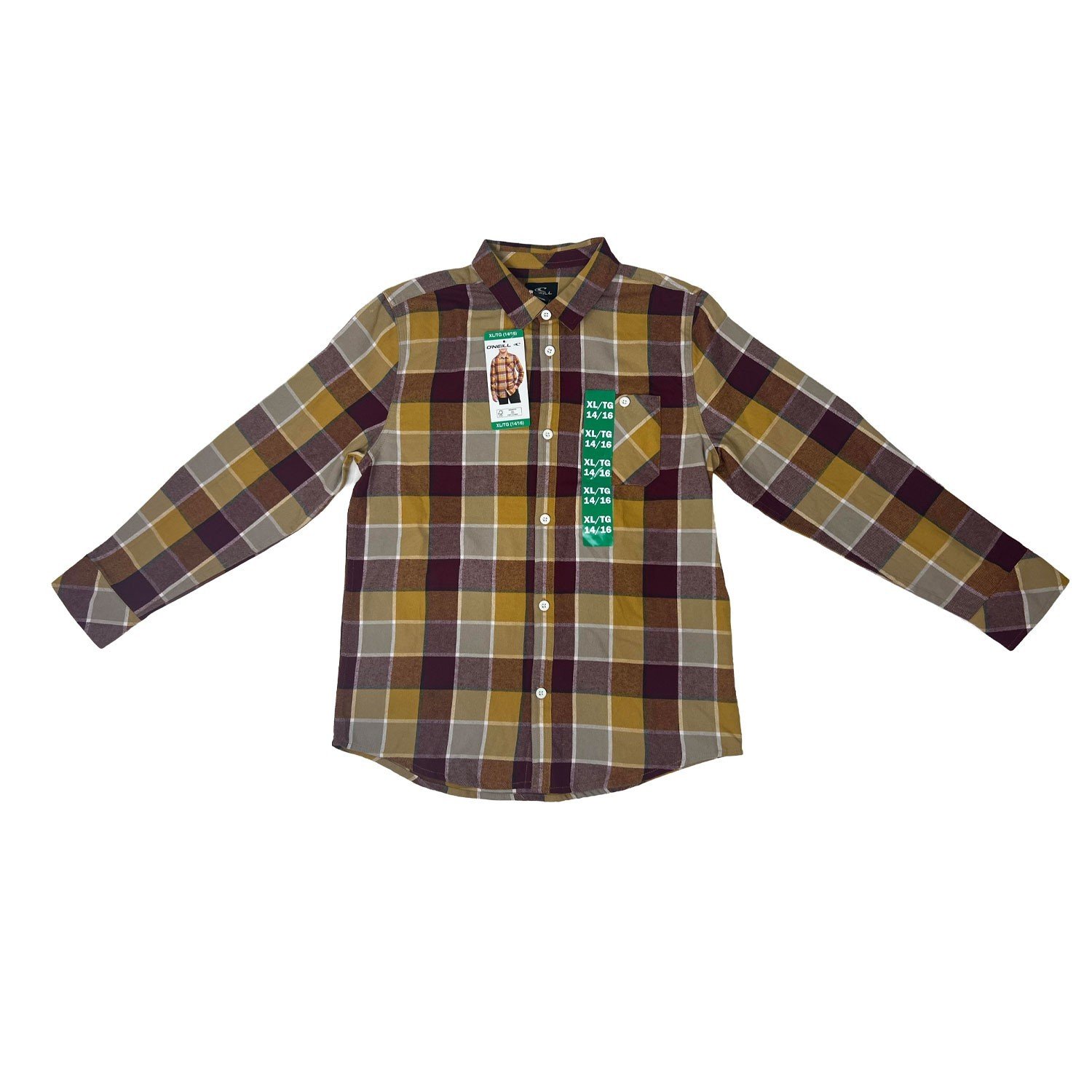 O'Neill Youth’s Orange Plaid Long Sleeve Flannel Shirt - Image 3