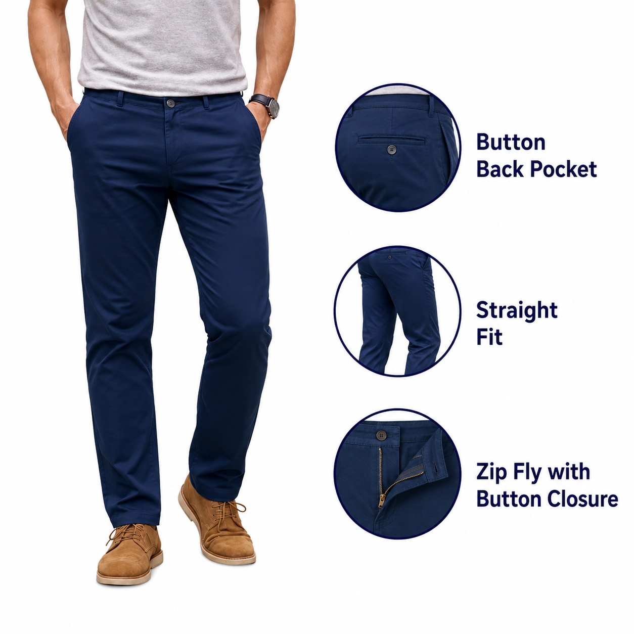 Nautica Men’s Navy Blue Straight Fit Pants