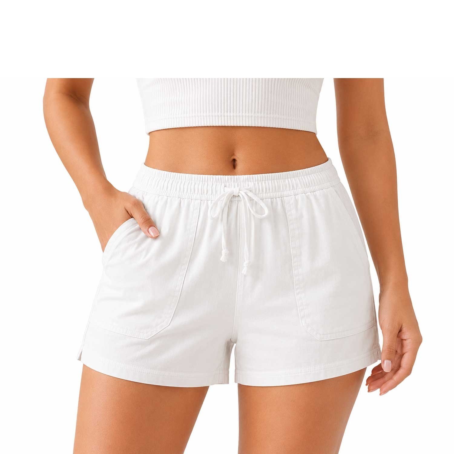 Buffalo Women's White Shorts Pull-On Drawstring Four-pocket Styling