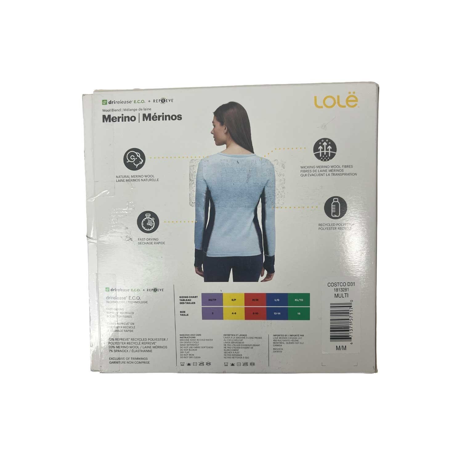 Lole Women’s Blue Top Merino Wool Blend Baselaye L/S - Image 5