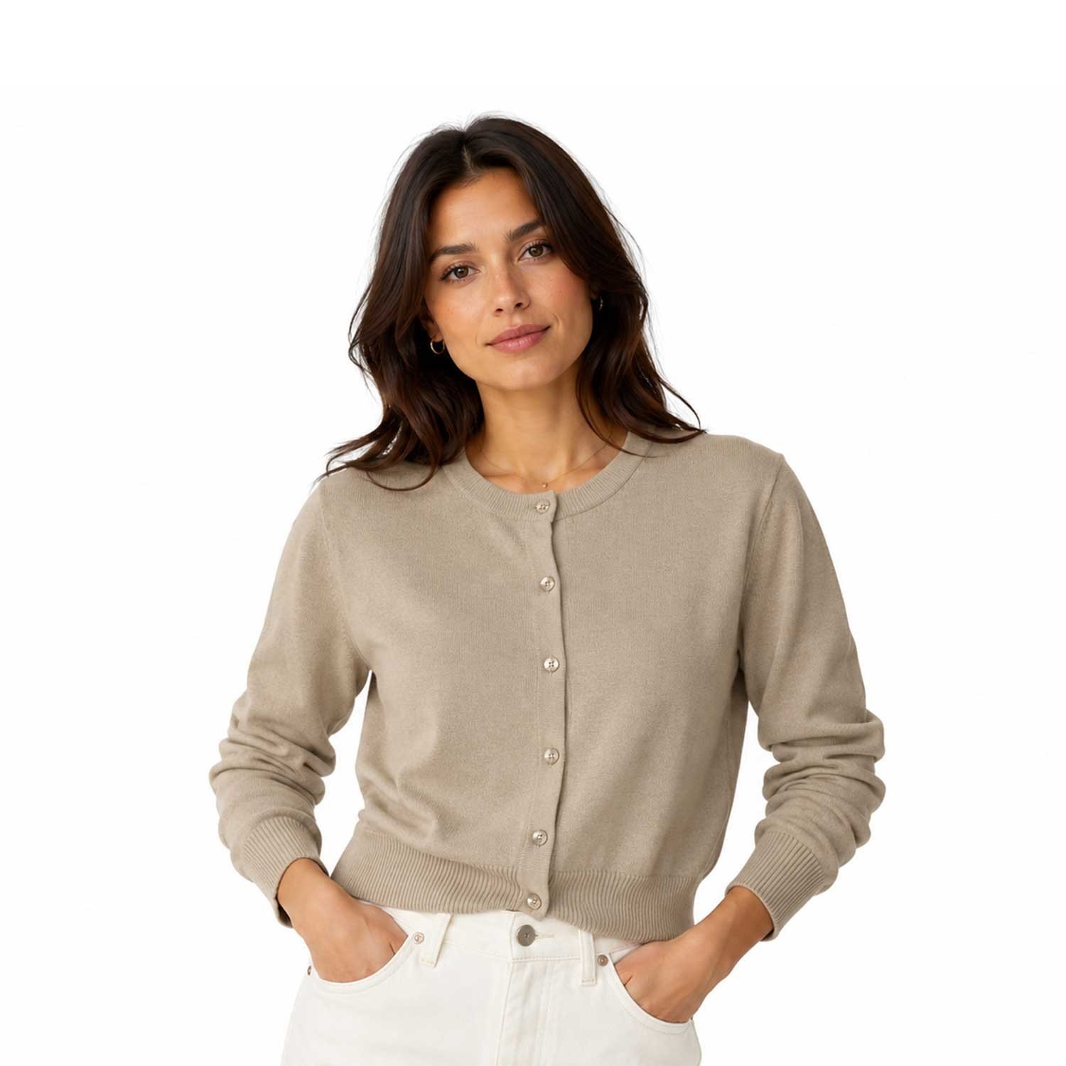 Frank Women's Brown Cardigan Sweater Long Sleeve