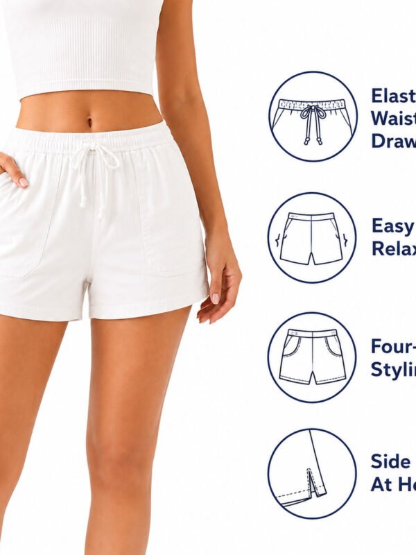 Buffalo Women's White Shorts Pull-On Drawstring Four-pocket Styling