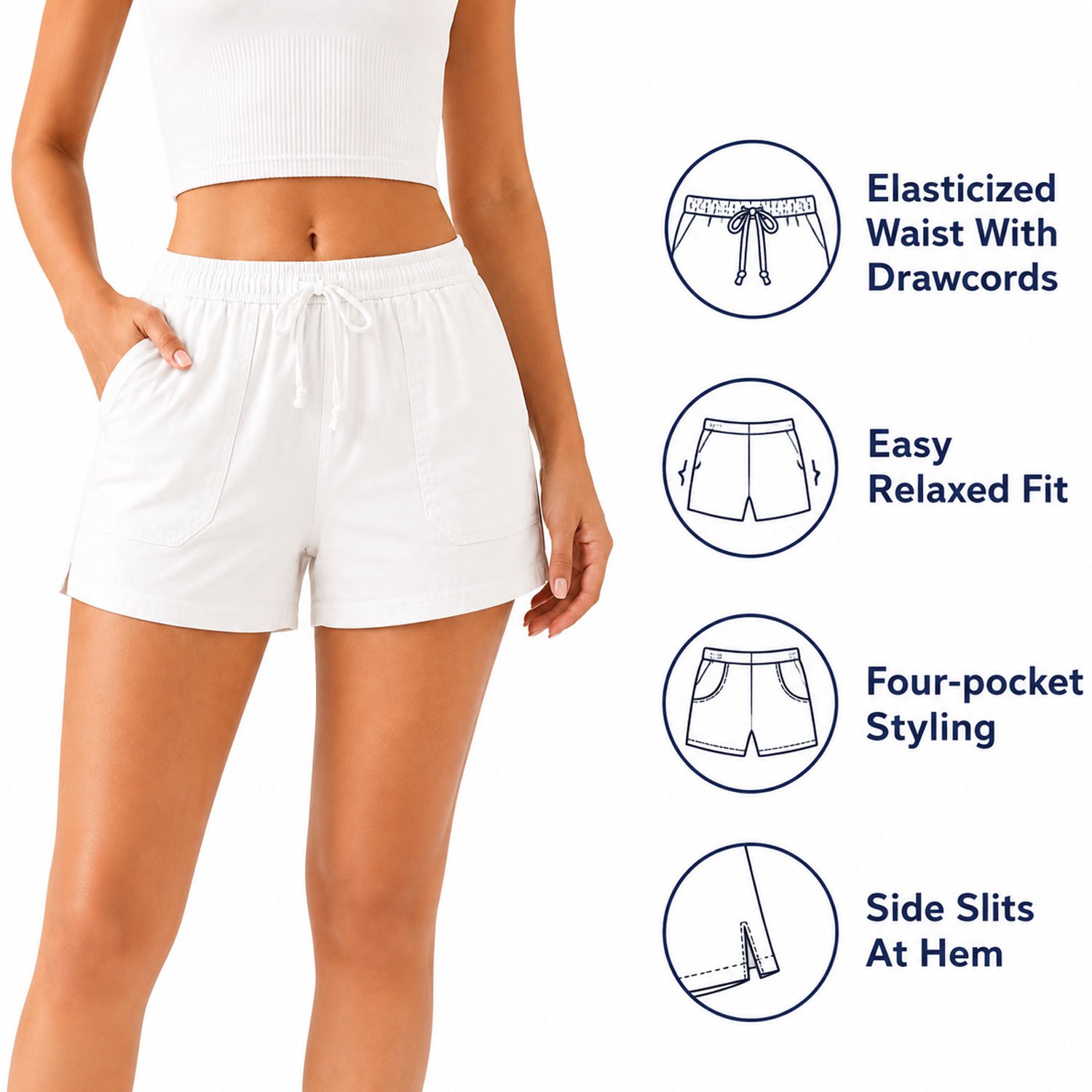 Buffalo Women's White Shorts Pull-On Drawstring Four-pocket Styling