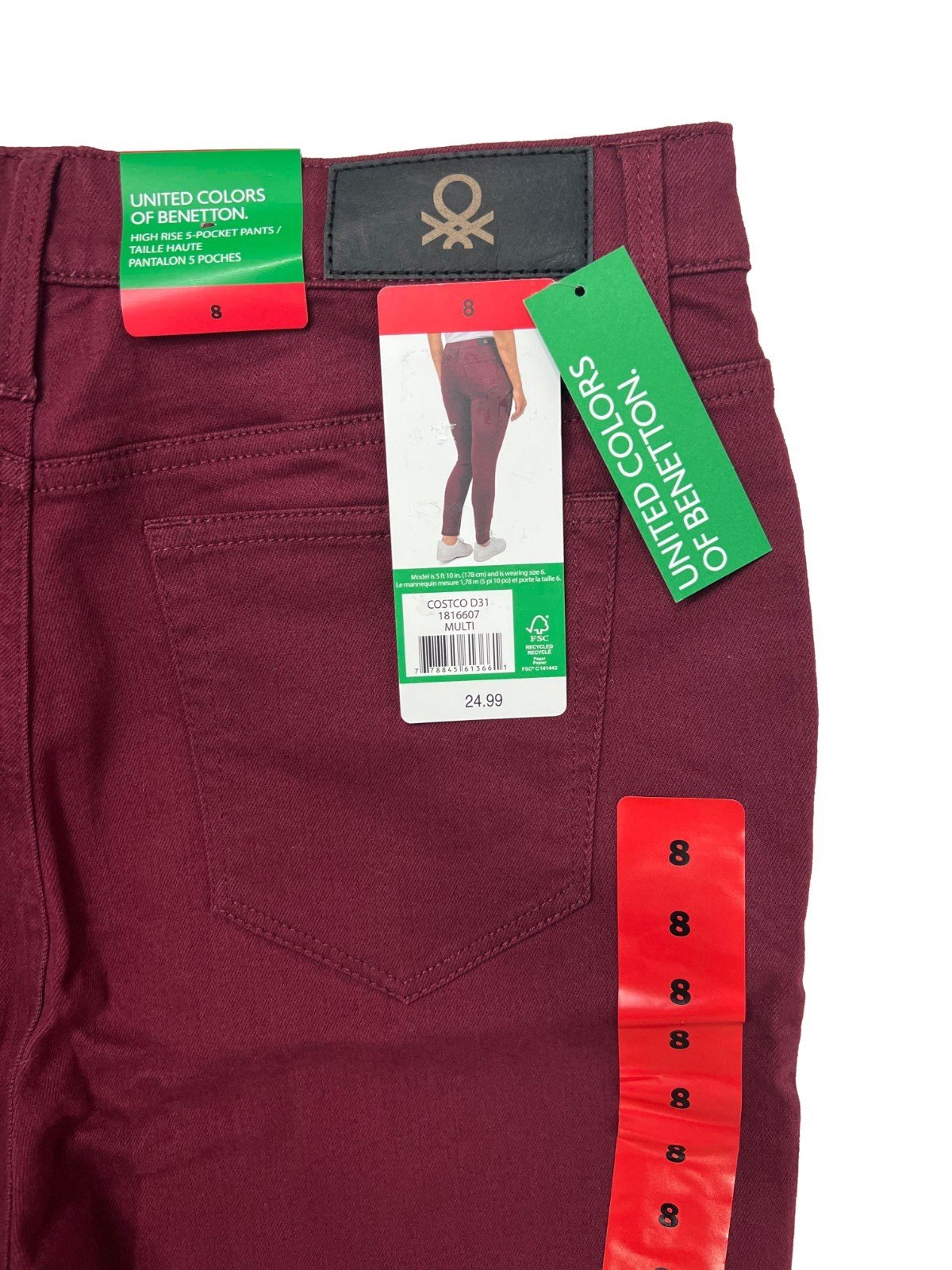 United Colors of Benetton Women's Burgundy Pants High Rise 5-Pocket (028) - Image 9