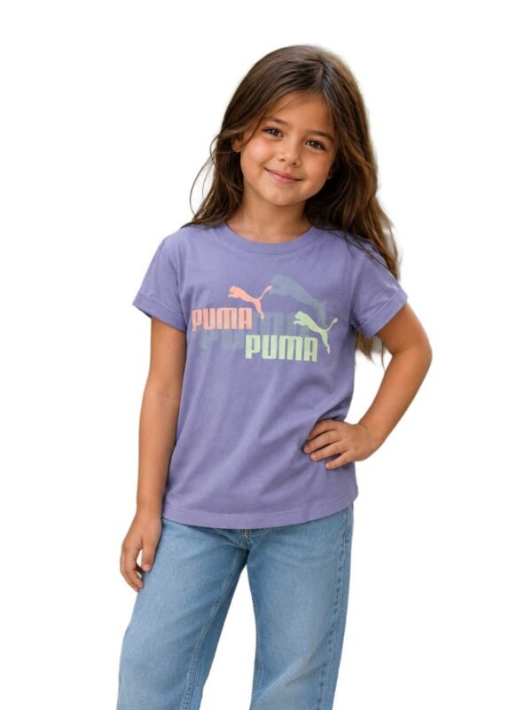 Puma Girls Lavender Gray T-Shirt Logo Printed Short Sleeve Tee