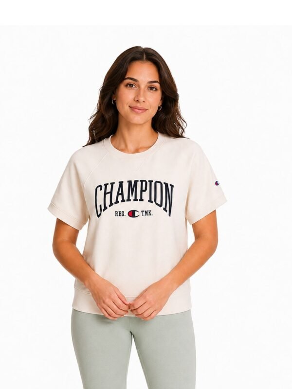Champion Off White Women's Top Short Sleeve Fleece Sweater Size - L
