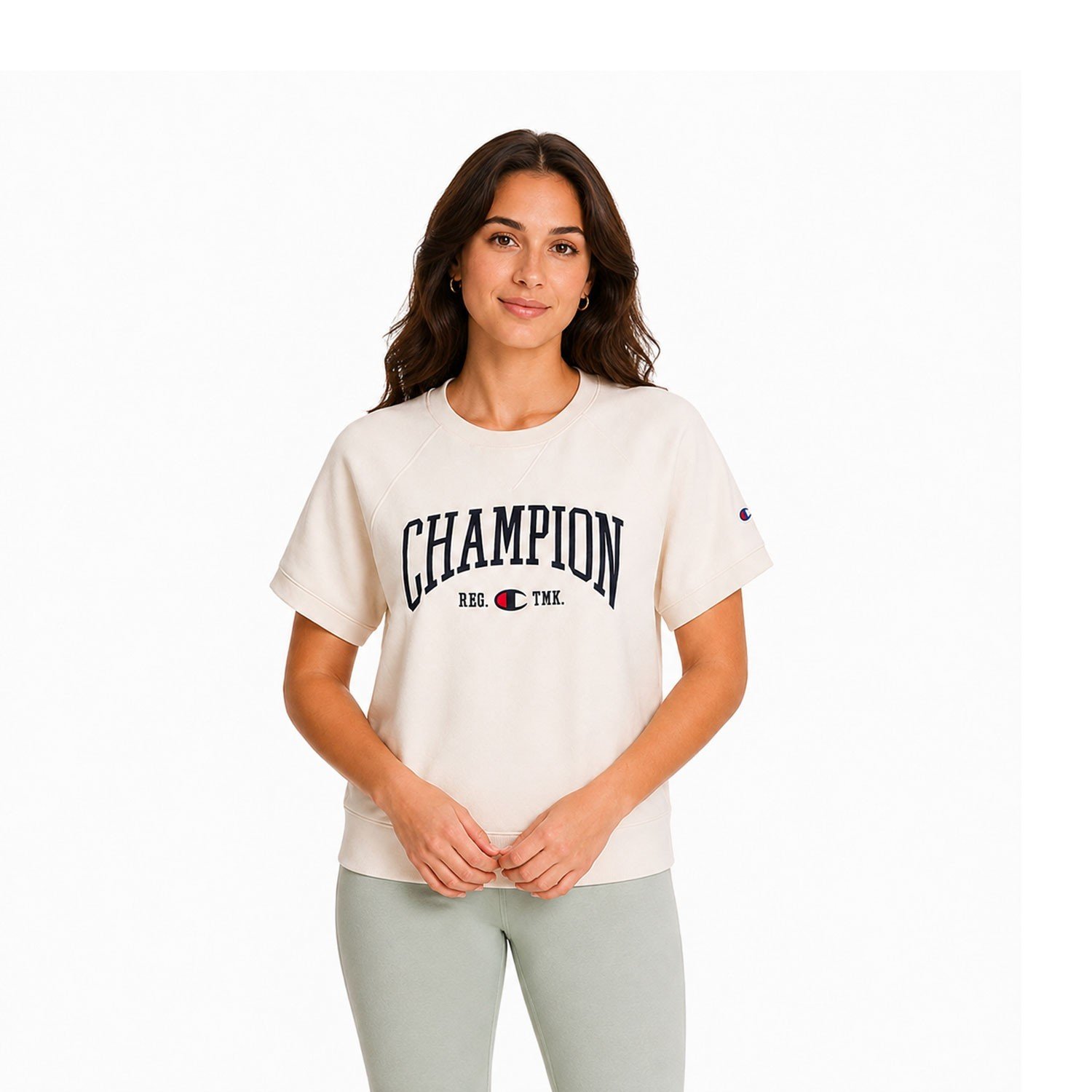Champion Off White Women's Top Short Sleeve Fleece Sweater Size - L