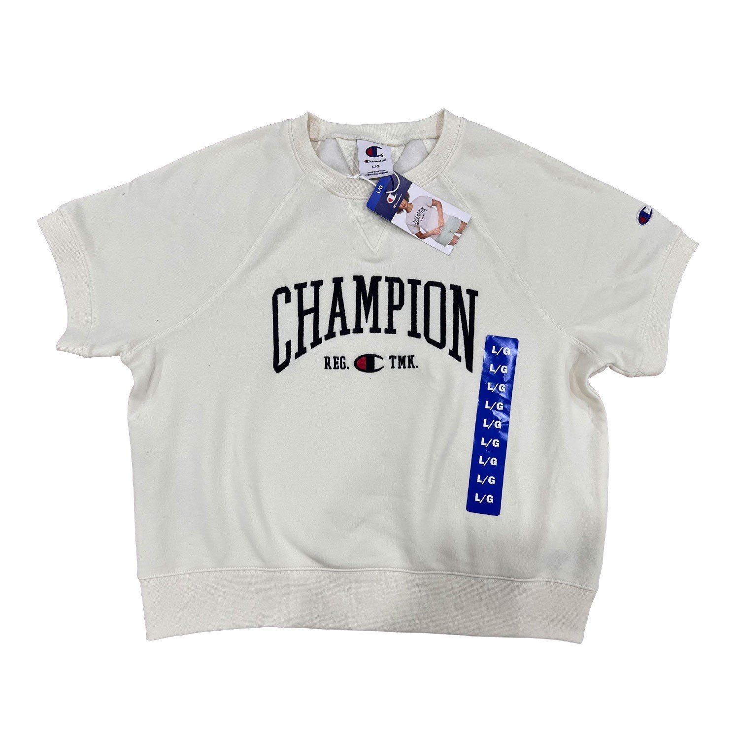 Champion Off White Women's Top Short Sleeve Fleece Sweater Size - L - Image 2