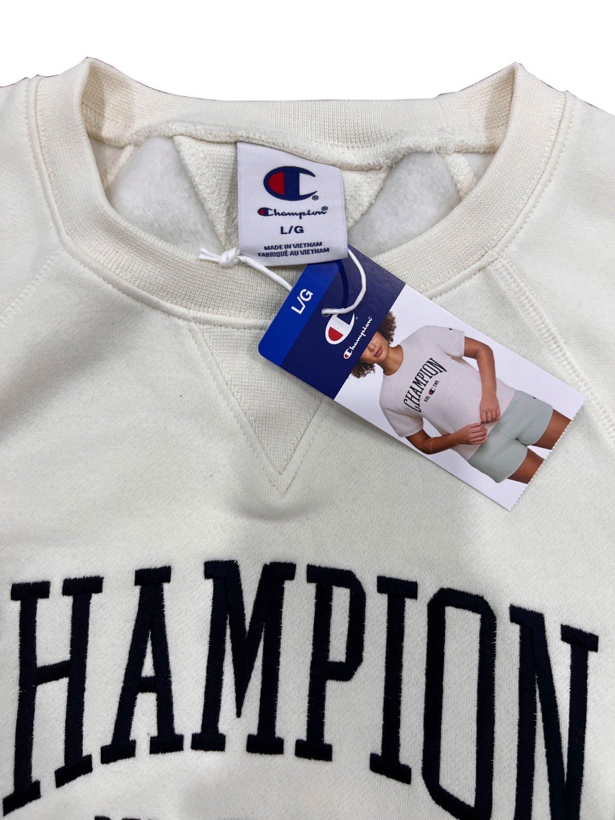 Champion Off White Women's Top Short Sleeve Fleece Sweater Size - L - Image 5