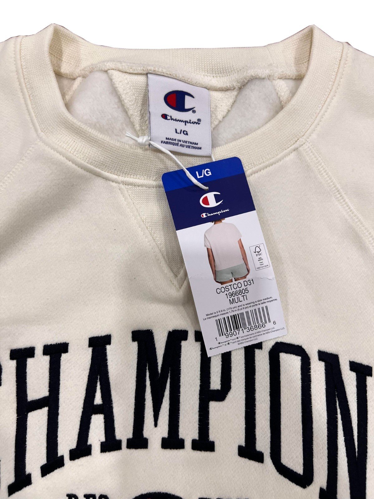 Champion Off White Women's Top Short Sleeve Fleece Sweater Size - L - Image 6