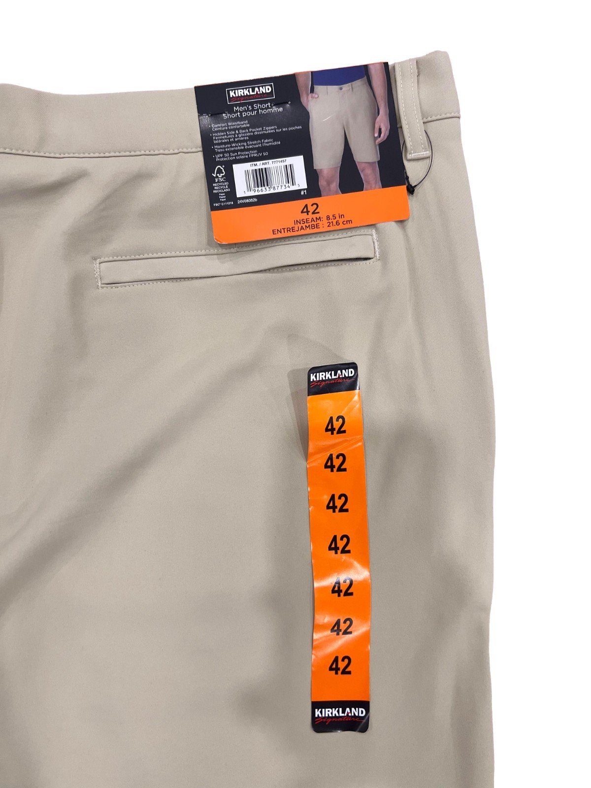 Kirkland Signature Men's Beige Shorts Classic Fit Stretch Size - 42 - Image 7