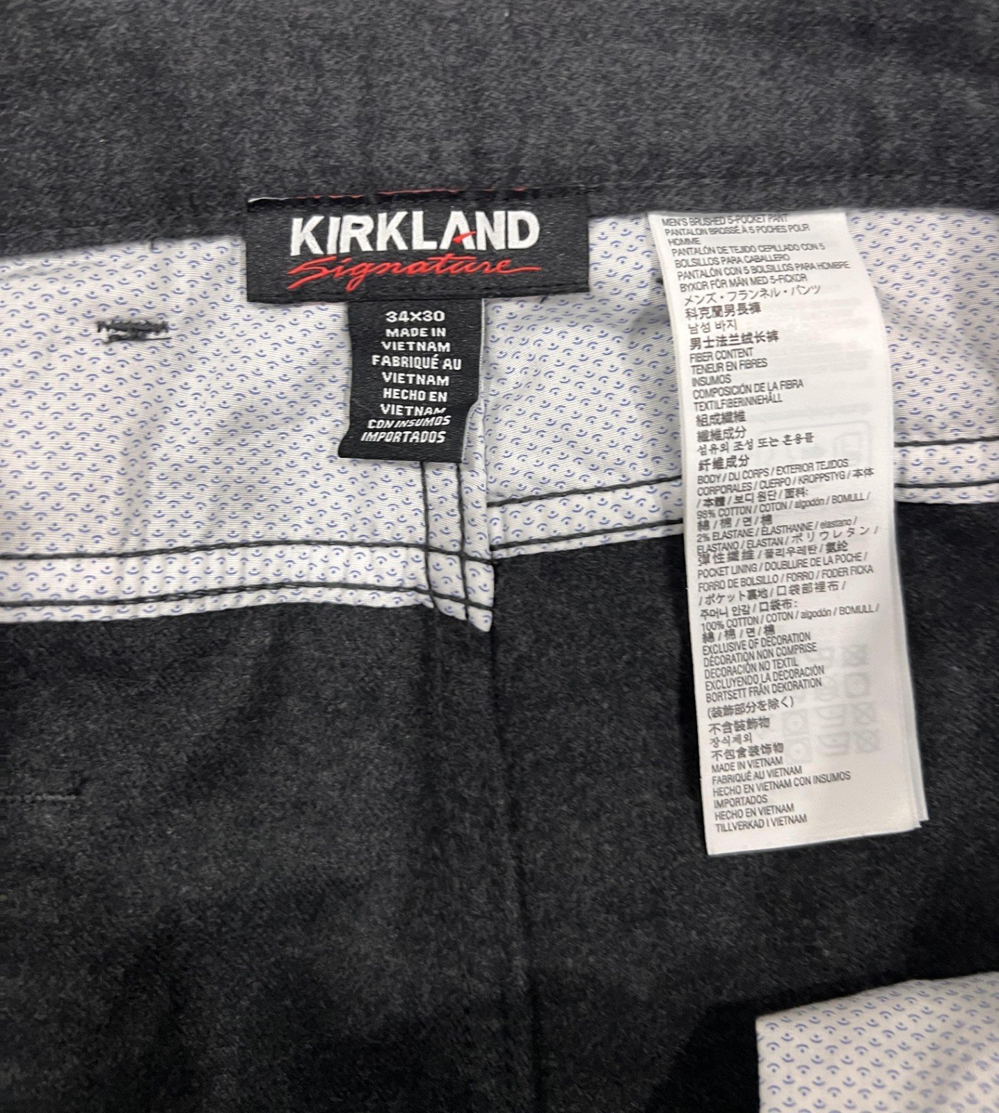 Krikland Men's Grey Pant Burshed Stretch Cotton 5- Pocket (159) Size - 34X30 - Image 9
