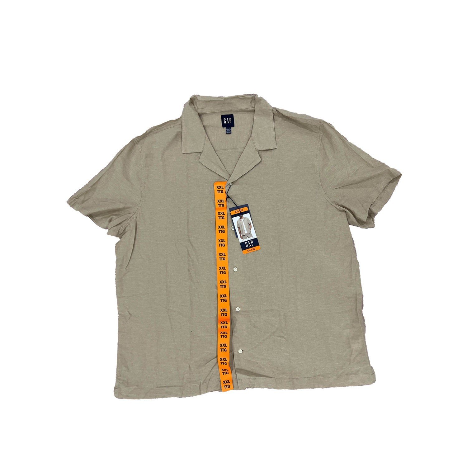 Gap Men's Tan Shirt Button-Up Linen Short Sleeve (164) Size - XXL - Image 2