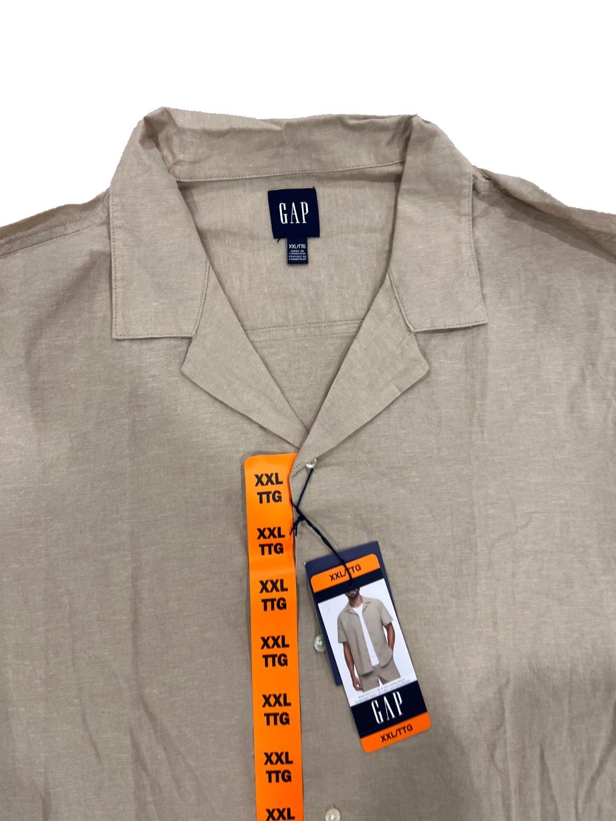 Gap Men's Tan Shirt Button-Up Linen Short Sleeve (164) Size - XXL - Image 4