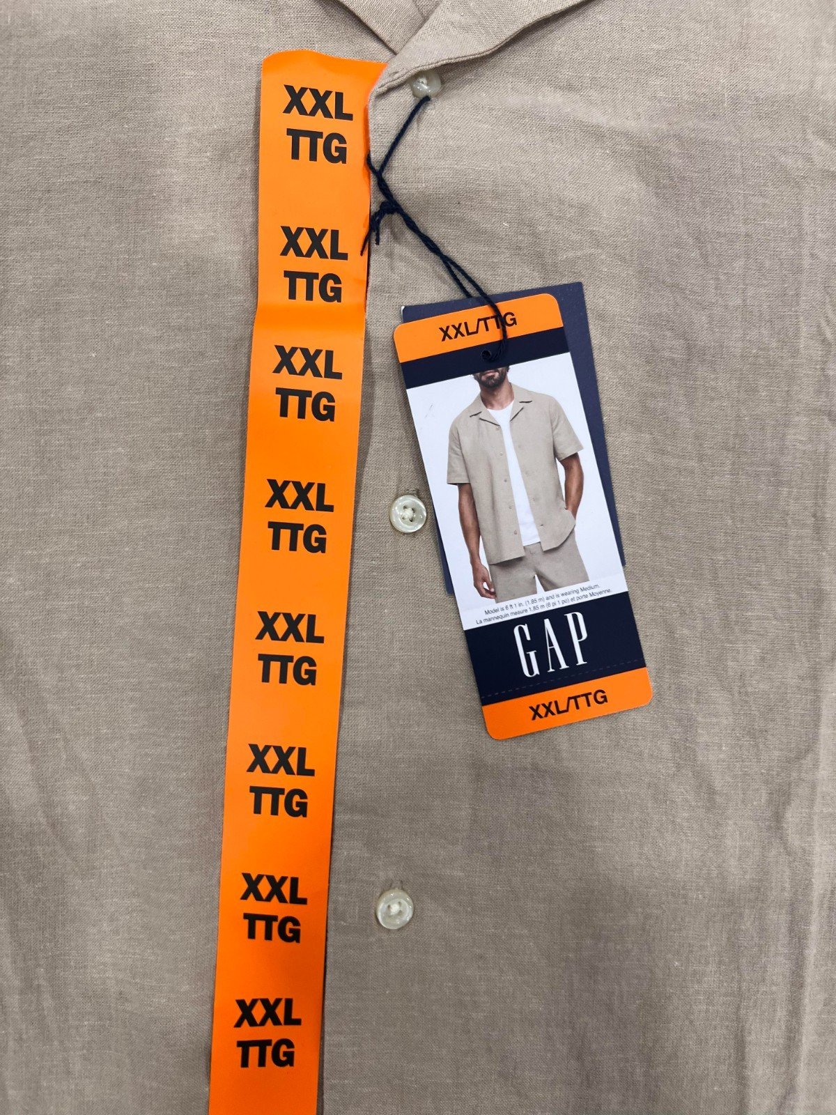 Gap Men's Tan Shirt Button-Up Linen Short Sleeve (164) Size - XXL - Image 5
