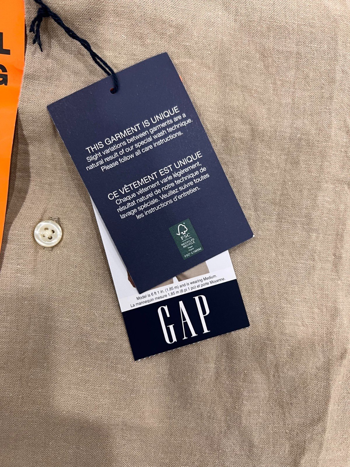 Gap Men's Tan Shirt Button-Up Linen Short Sleeve (164) Size - XXL - Image 7