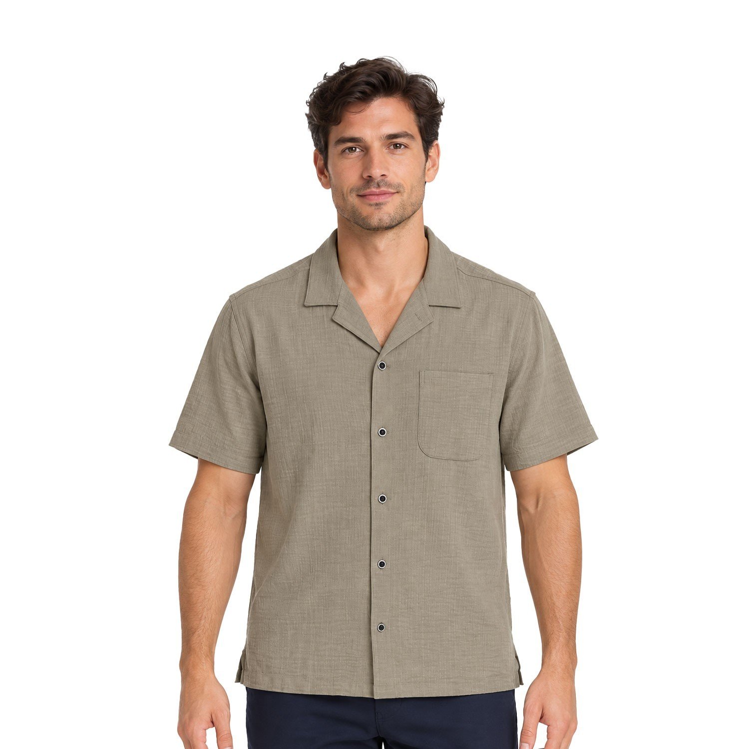 Ike Behar Men's Sage Green Shirt Cuban Collar Short Sleeve (165)