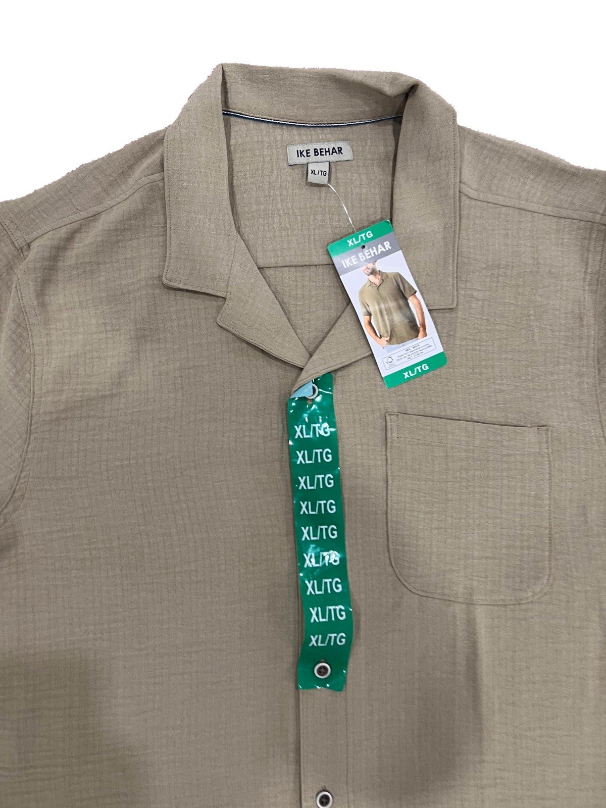 Ike Behar Men's Sage Green Shirt Cuban Collar Short Sleeve (165) - Image 4