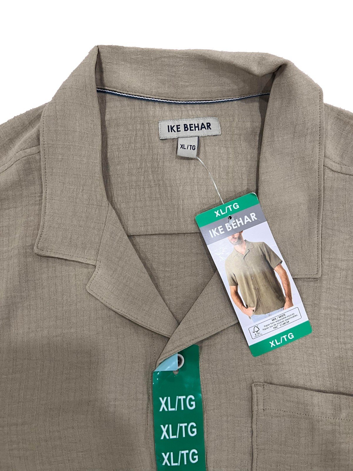 Ike Behar Men's Sage Green Shirt Cuban Collar Short Sleeve (165) - Image 5