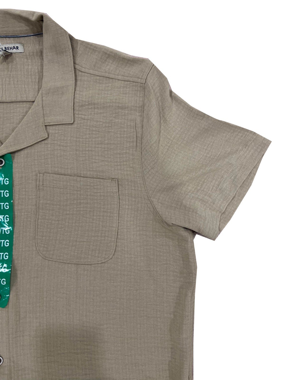Ike Behar Men's Sage Green Shirt Cuban Collar Short Sleeve (165) - Image 9